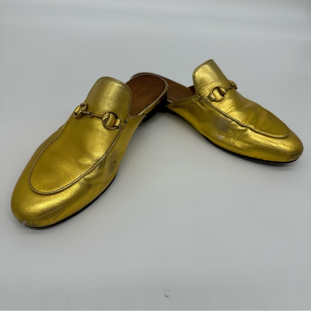 Gucci Metallic Gold Leather Horsebit Mule Loafers - Picture 4 of 9